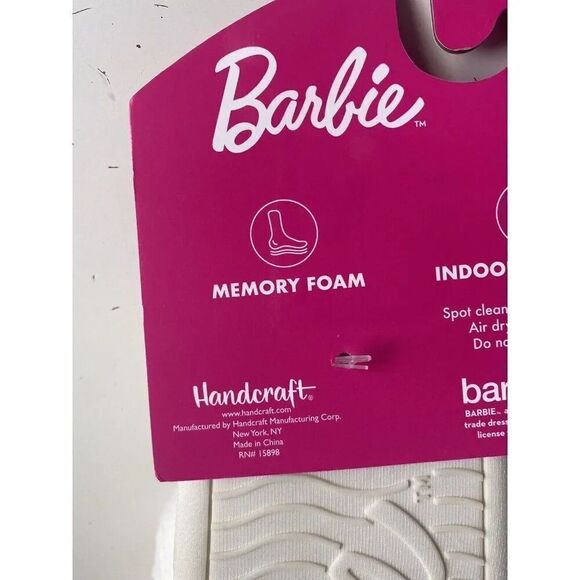 Barbie HEARTS Fluffy Slippers Pink Soft Indoor/Outdoor Women’s Sz S 5-6 NEW - Picture 11 of 13